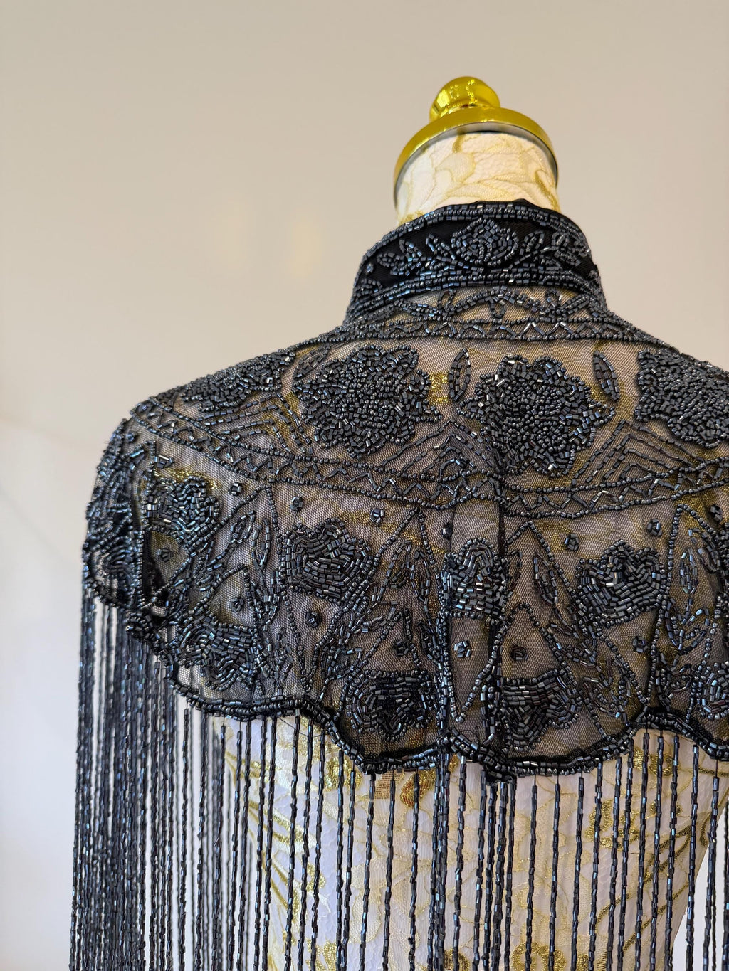 Smoky Charcoal Beaded Fringe Capelet in smoky charcoal and metallic grey, view 6