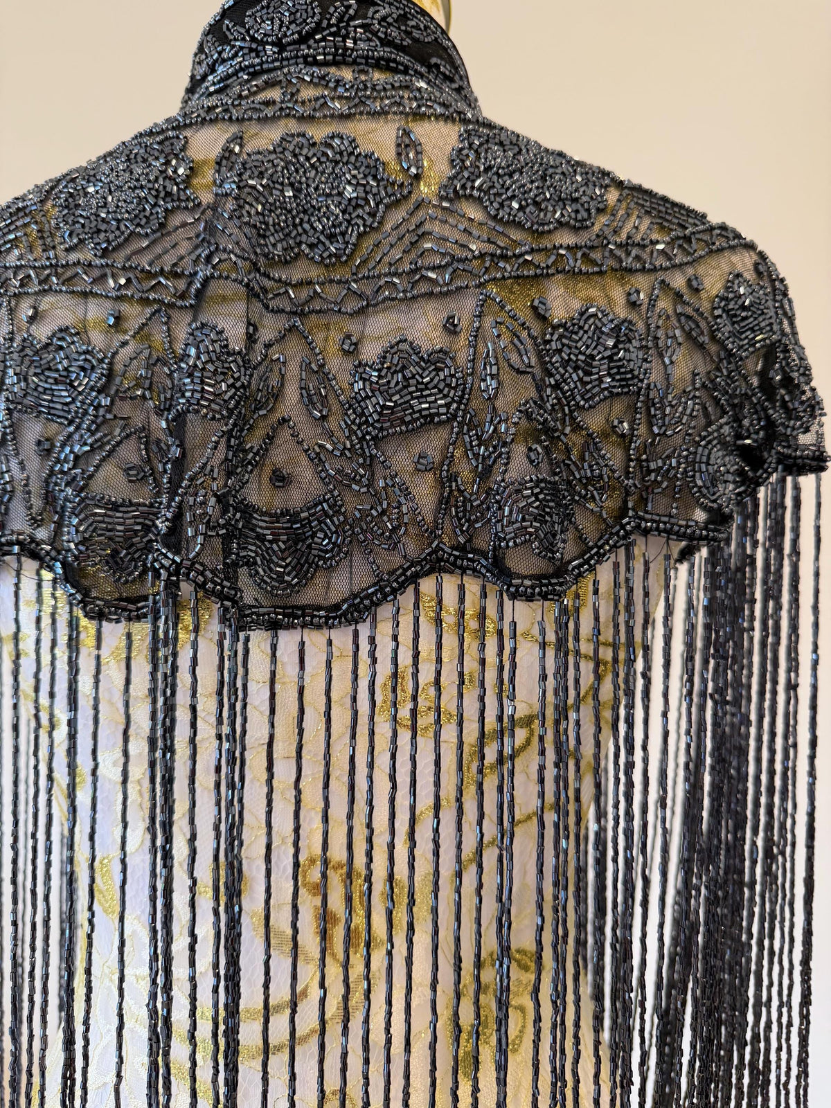 Smoky Charcoal Beaded Fringe Capelet in smoky charcoal and metallic grey, view 18