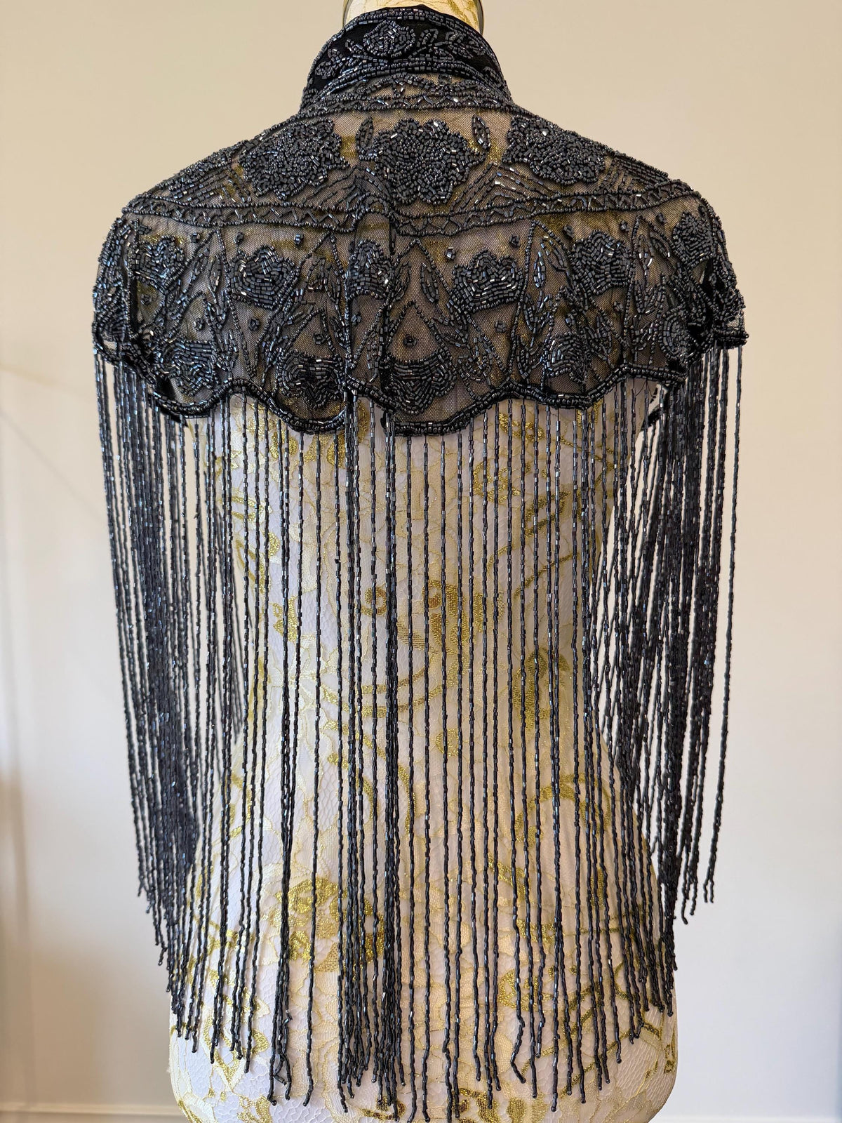 Smoky Charcoal Beaded Fringe Capelet in smoky charcoal and metallic grey, view 16