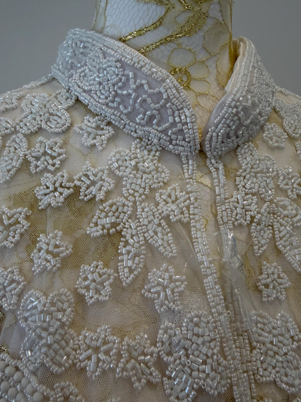 Ivory Bloom Beaded Fringe Capelet in white and ivory, view 7