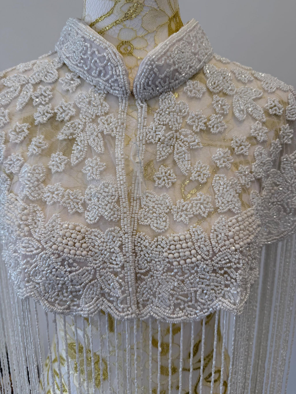 Ivory Bloom Beaded Fringe Capelet in white and ivory, view 6