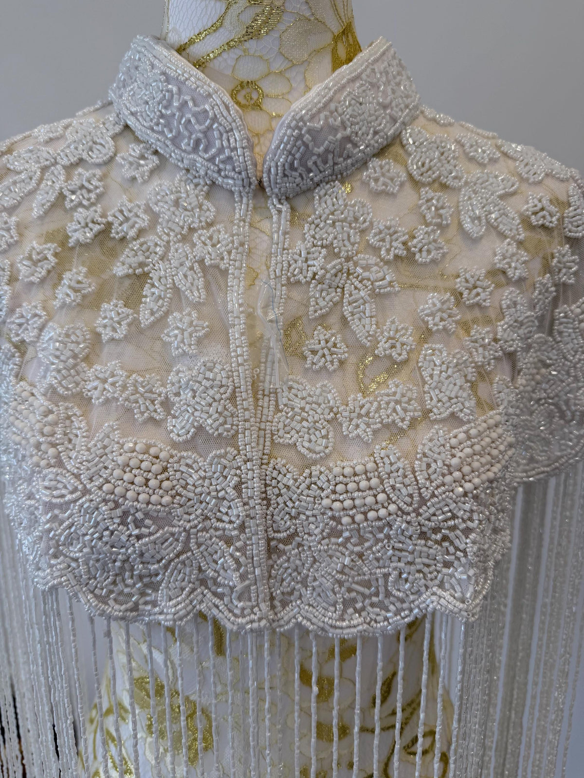 Ivory Bloom Beaded Fringe Capelet in white and ivory, view 6