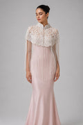 Ivory Bloom Beaded Fringe Capelet in white and ivory, view 1