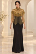Golden Bloom Beaded Fringe Capelet in gold, view 1