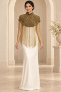 Gilded Noir Beaded Fringe Cape in black and gold, view 1